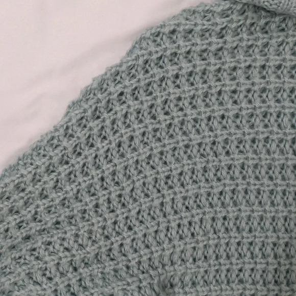 Oversized Open Stitch Cowl Neck Sweater, Color Light Blue Size XS-TP - Picture 5 of 12
